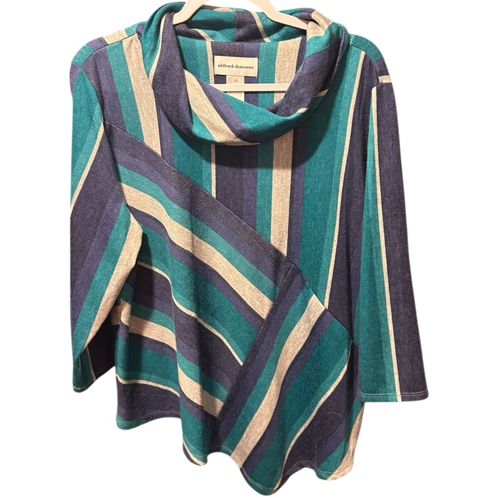 Alfred Dunner Cowl Neck Sweater in Green and Blue